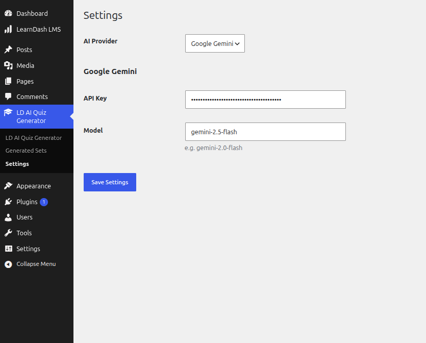 Settings page.