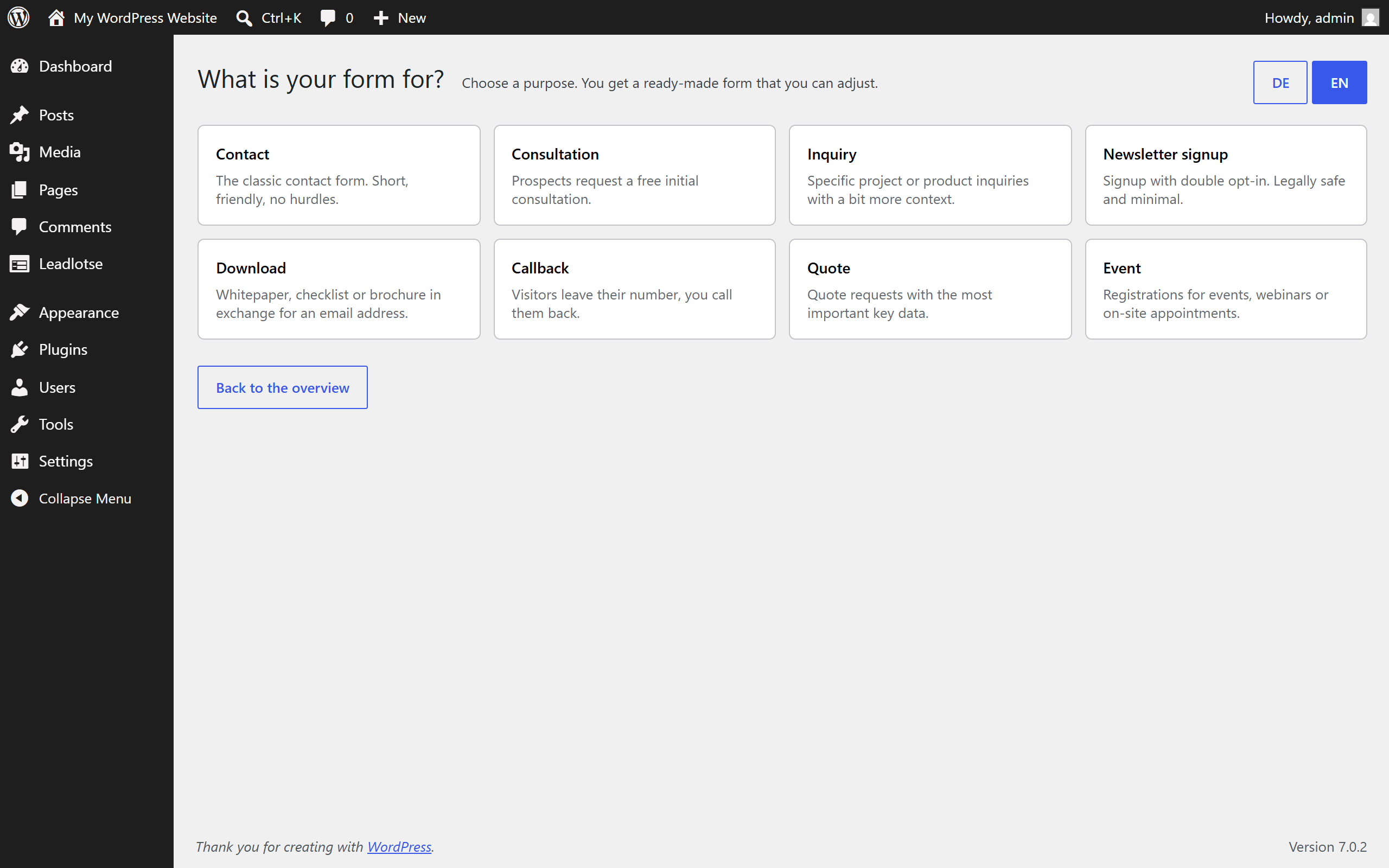 Purpose gallery: pick a form by what it should achieve.
