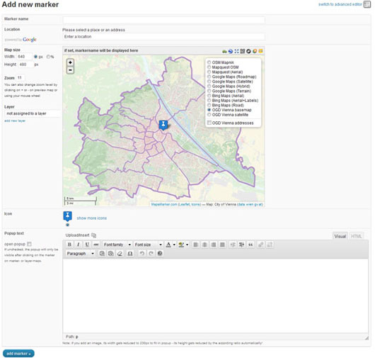 Backend: add/edit layer - allows you to fully customize the layer map (used basemap &amp; overlays, set center, map size, zoom, controlbox status etc).