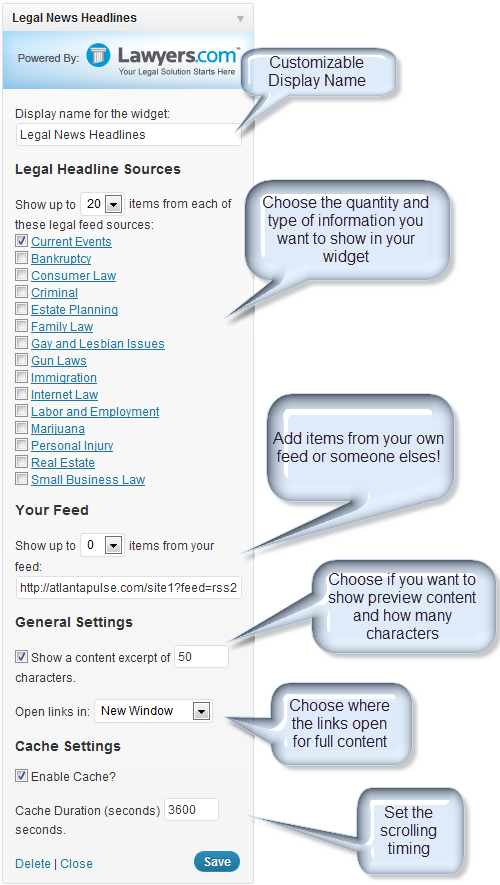 Full administration/customization all from the widget panel.