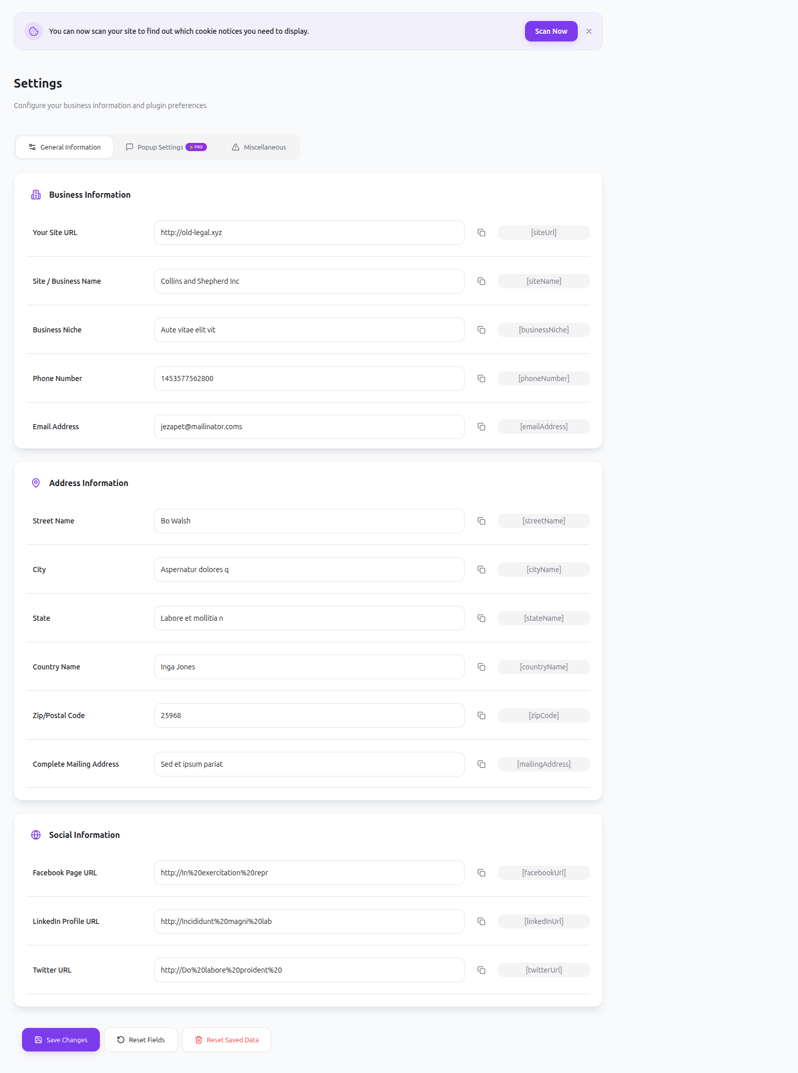 General Settings - General Information