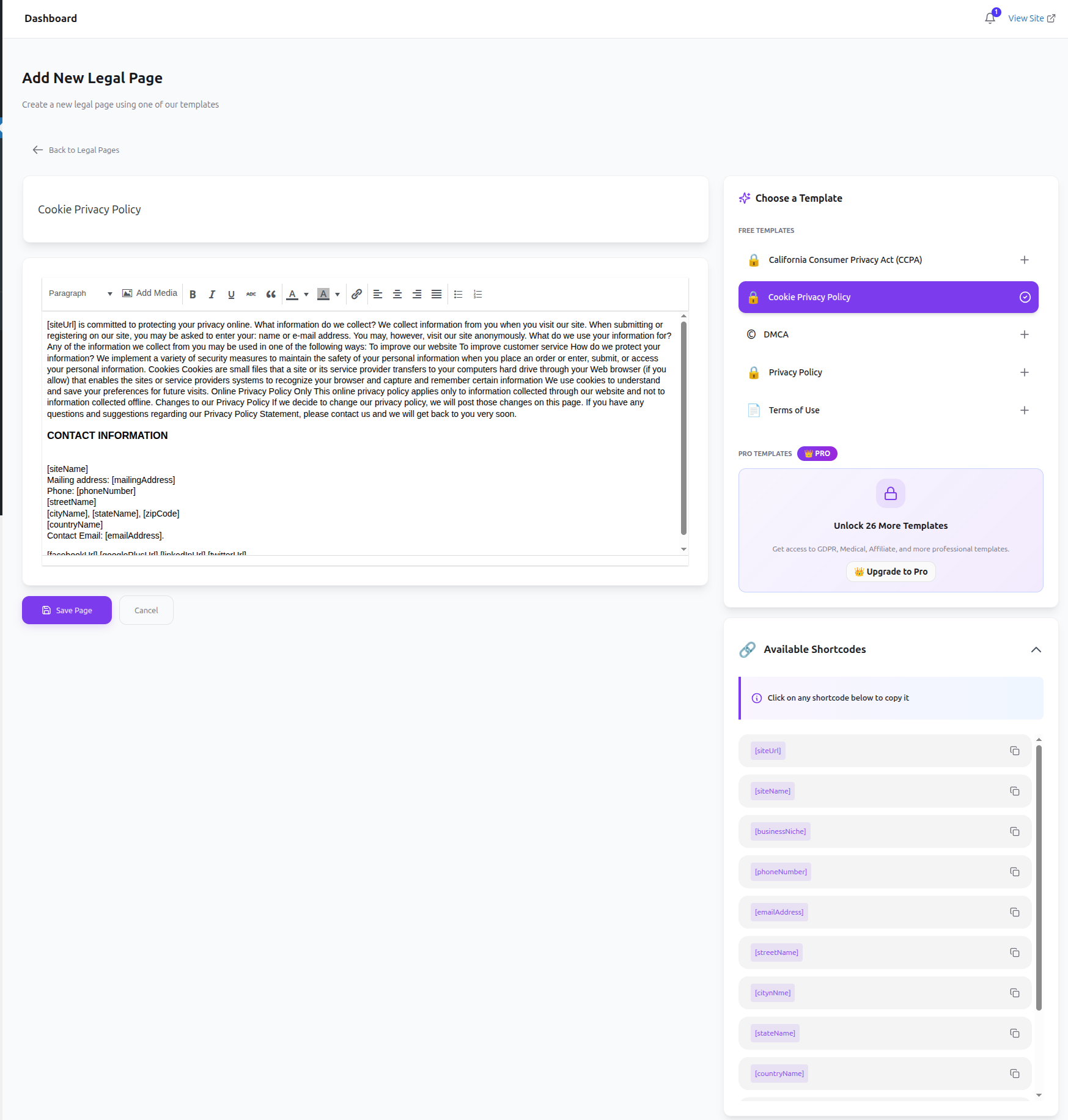 Create New Page Template