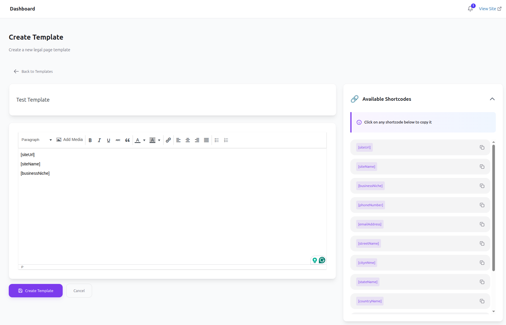 Edit Legal Page Template