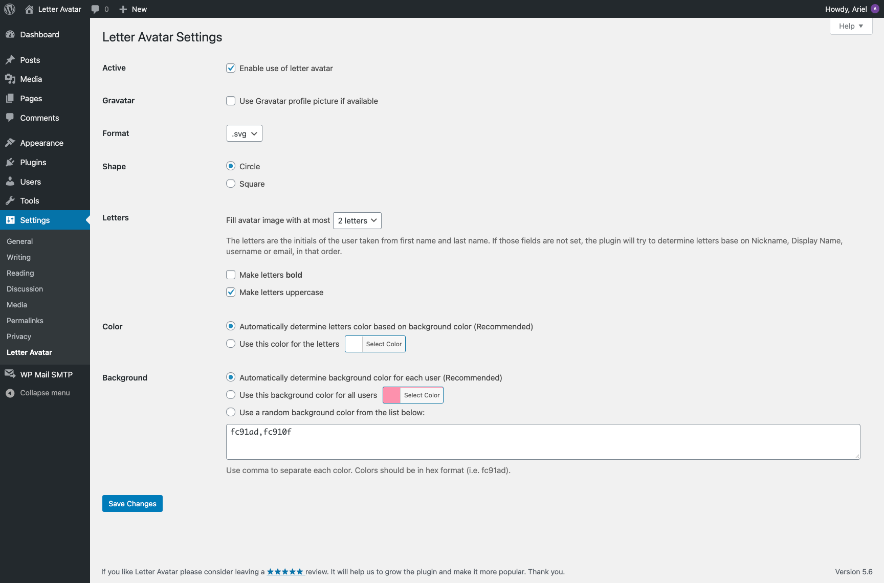 You will find a new menu item "Letter Avatar" under "Settings" menu.