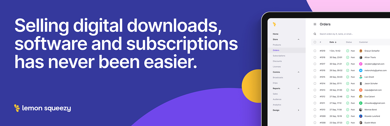 WordPress 外掛 Easy Peasy Digital Downloads — Sell Digital Products, Subscriptions, and Licenses with Lemon Squeezy 的封面圖片。