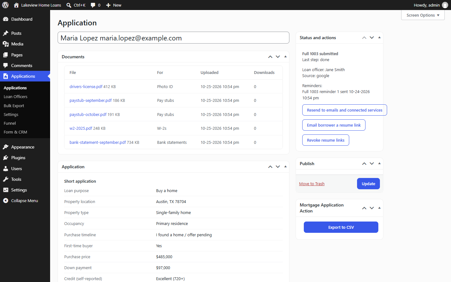 An application: documents, answers, reminders and resume links in one place.