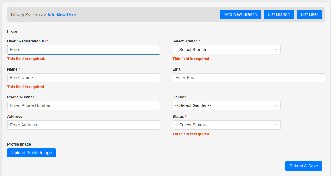 Add New User Form Validation