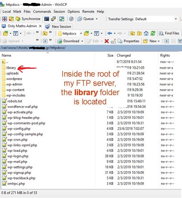 library folder must be located in the root of your FTP server