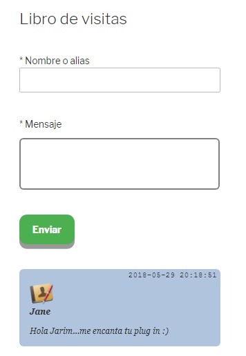 Frontend view of the list of guestbook entries.