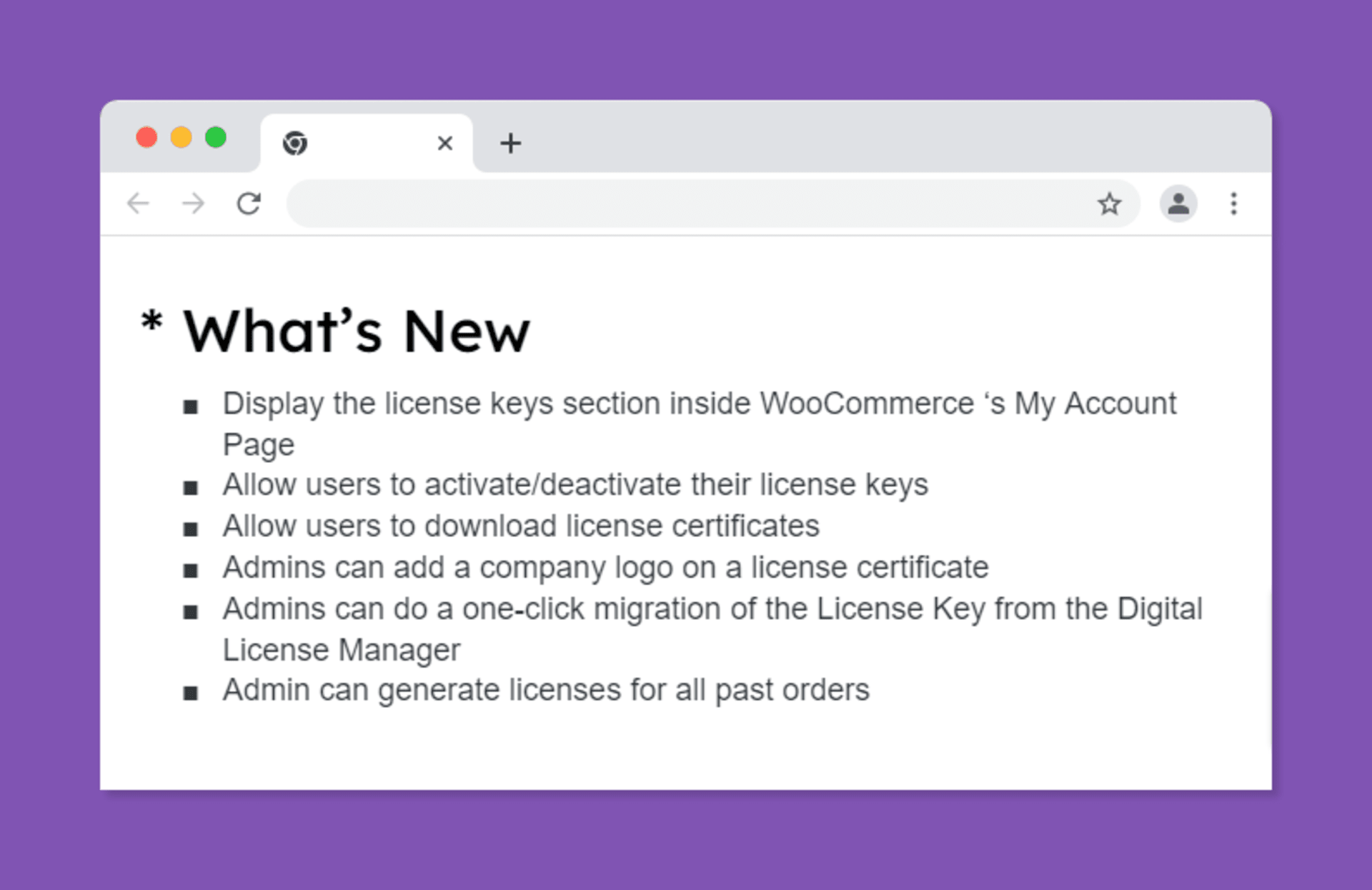 The license key overview page.