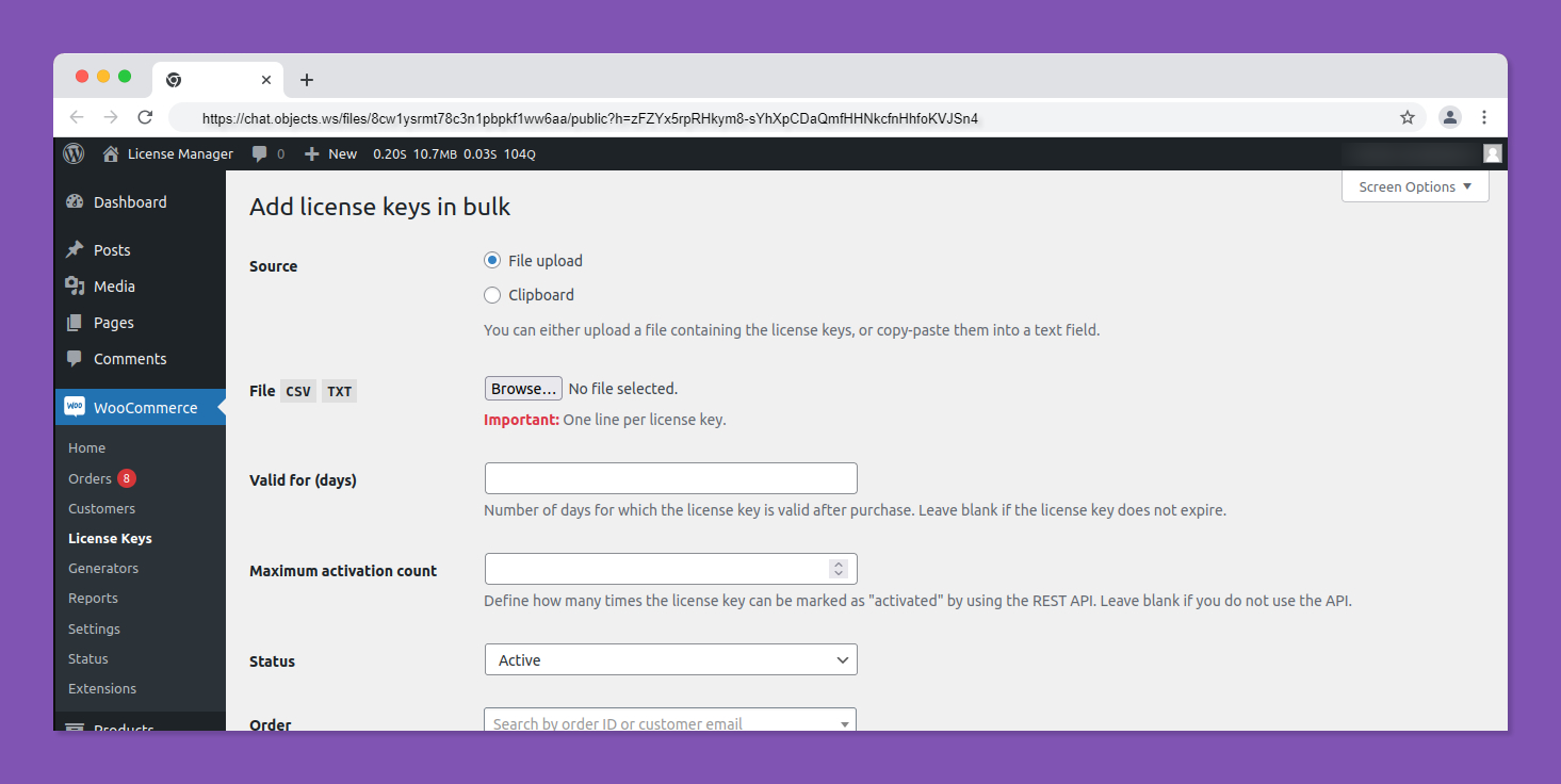 WooCommerce simple product options.