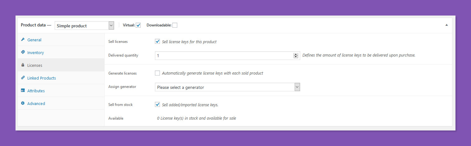 WooCommerce simple product options.