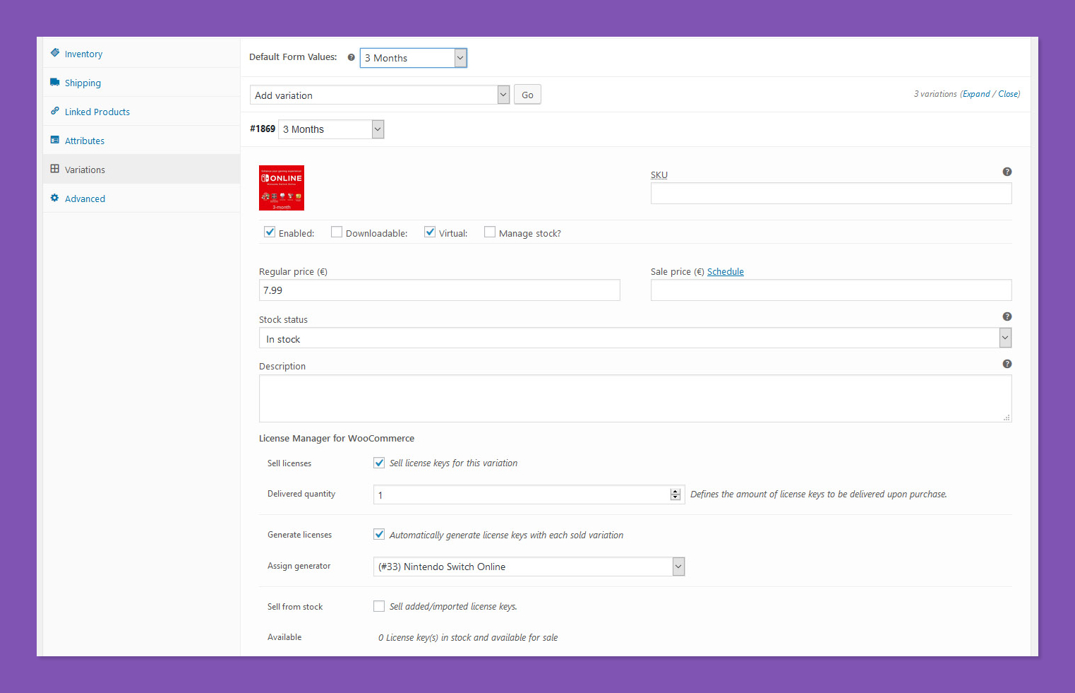 The generators overview page.