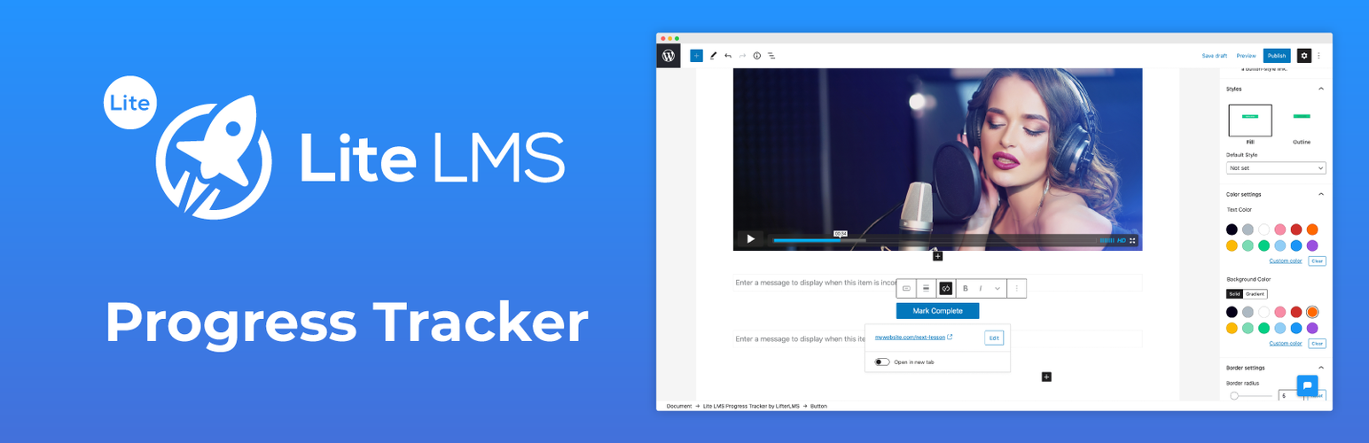 WordPress 外掛 Lite LMS Progress Tracker by LifterLMS – Simple Course, Membership Site and Content Progress Tracking for WordPress 的封面圖片。