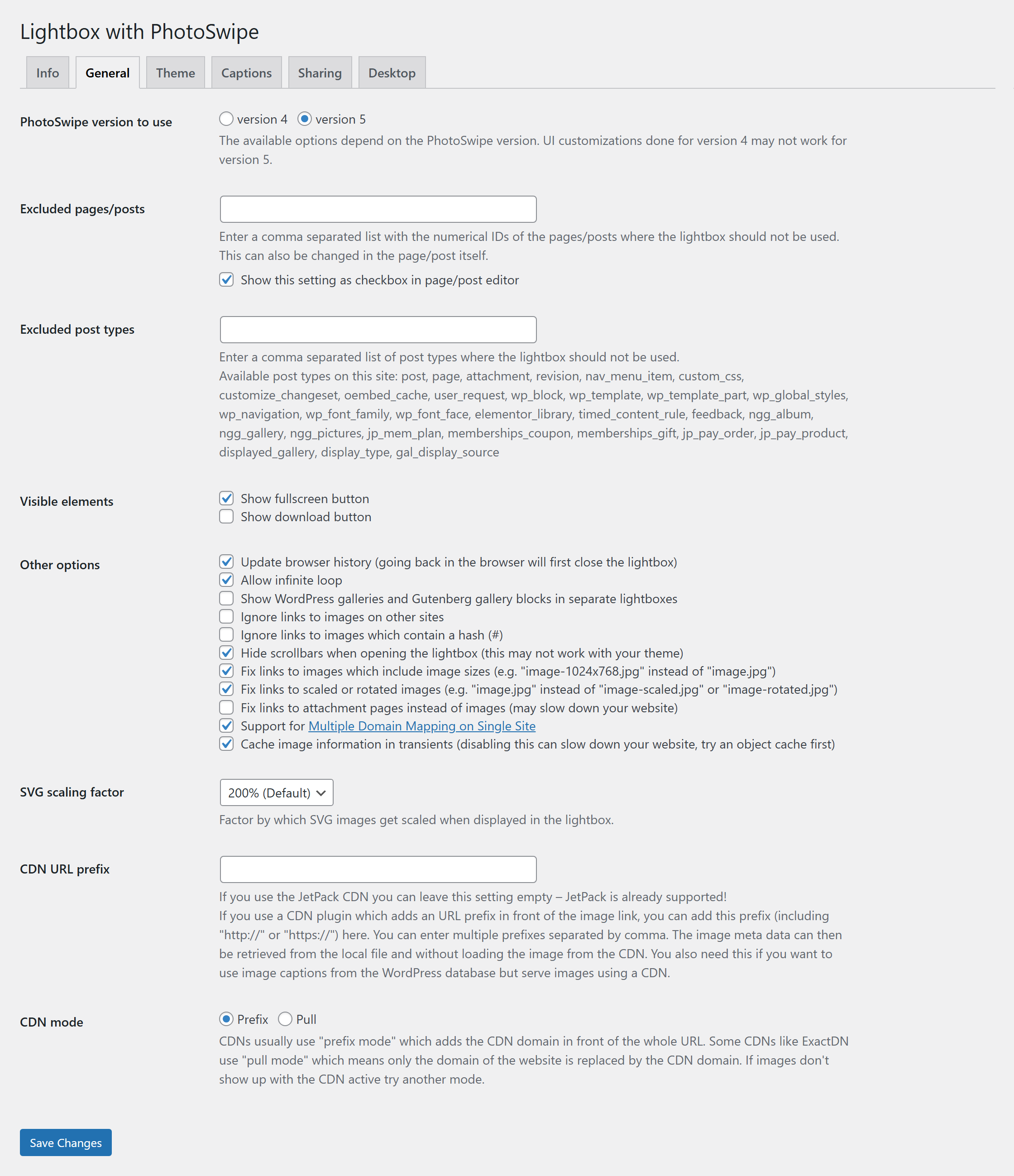 General options in the backend