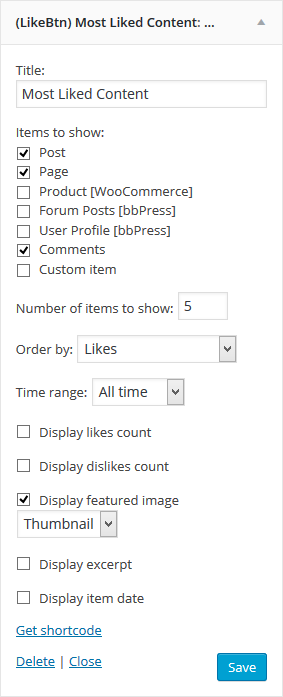 Most Liked Content Widget