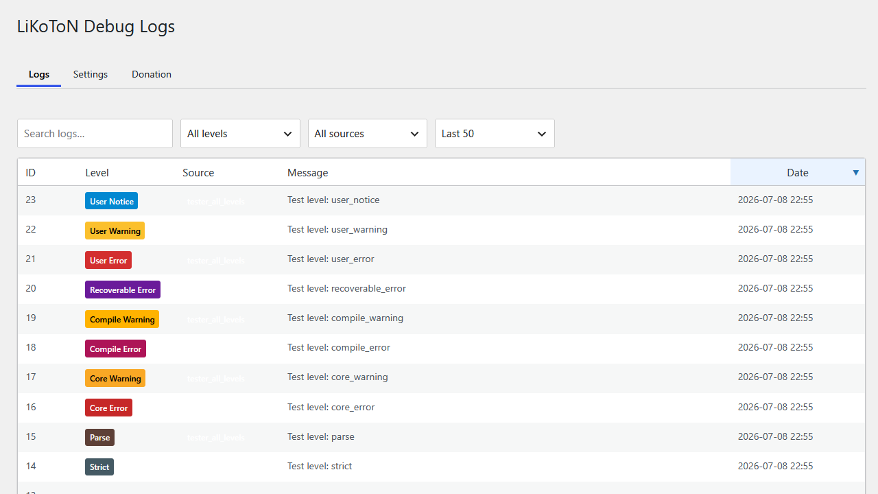 Logs tab