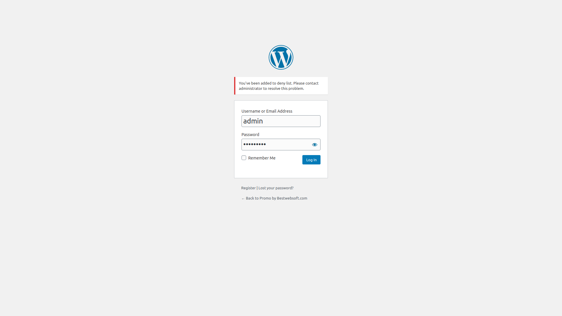 Error message when a user has been added to deny list.