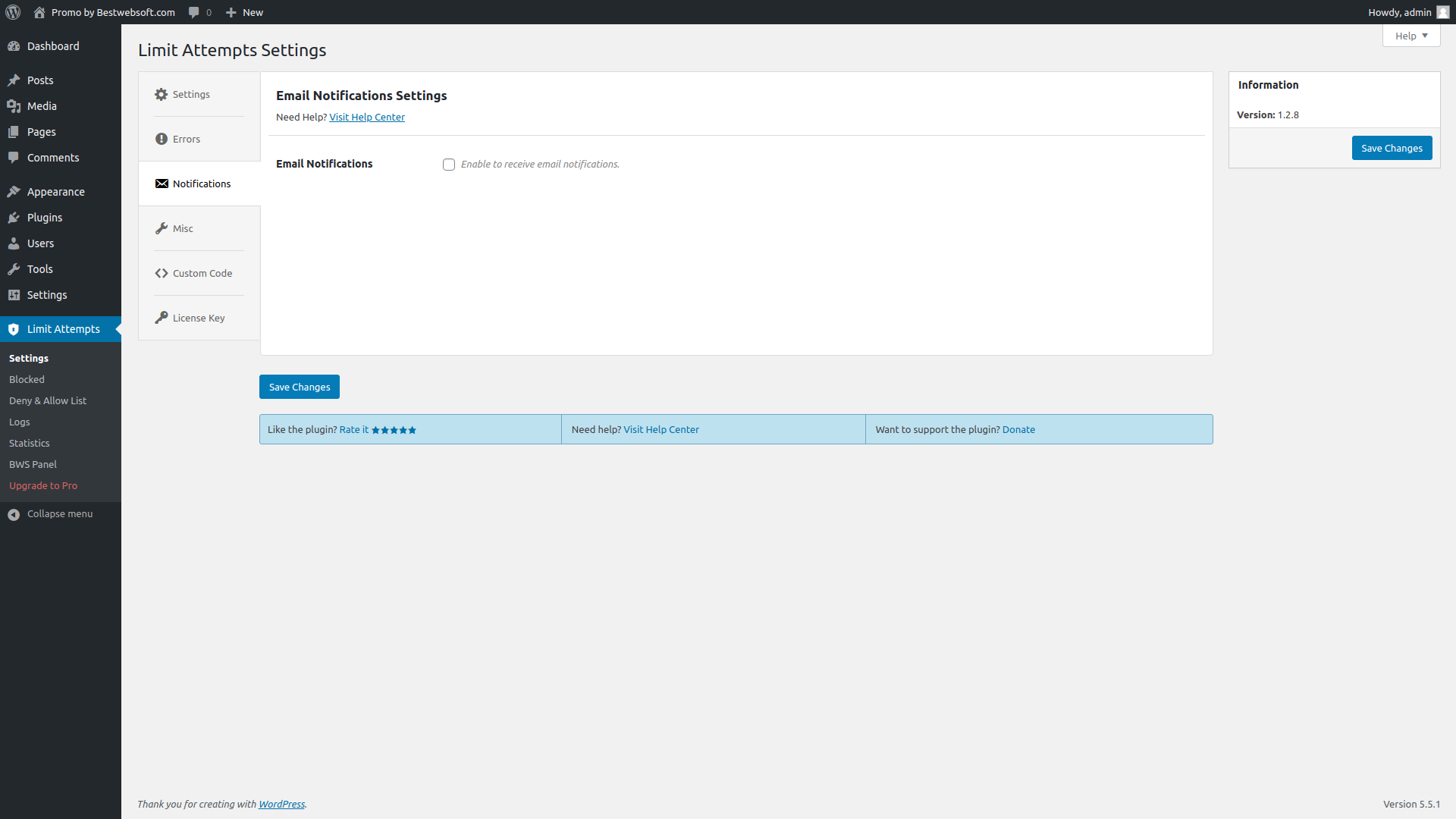 Plugin additional settings which allow to customize email messages.