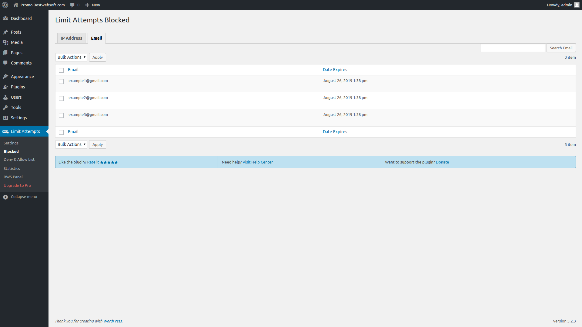 Tab with Blocked Email addresses.