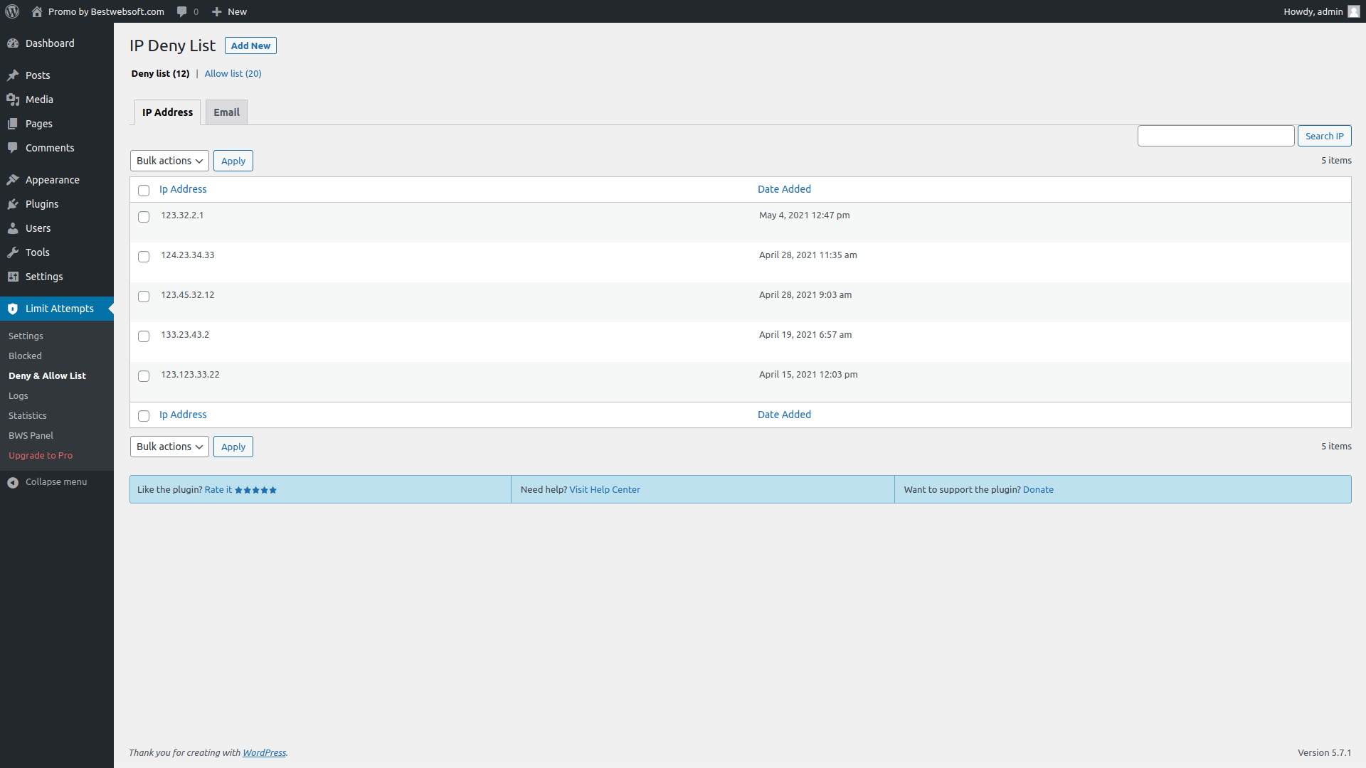 Deny list with IP addresses.