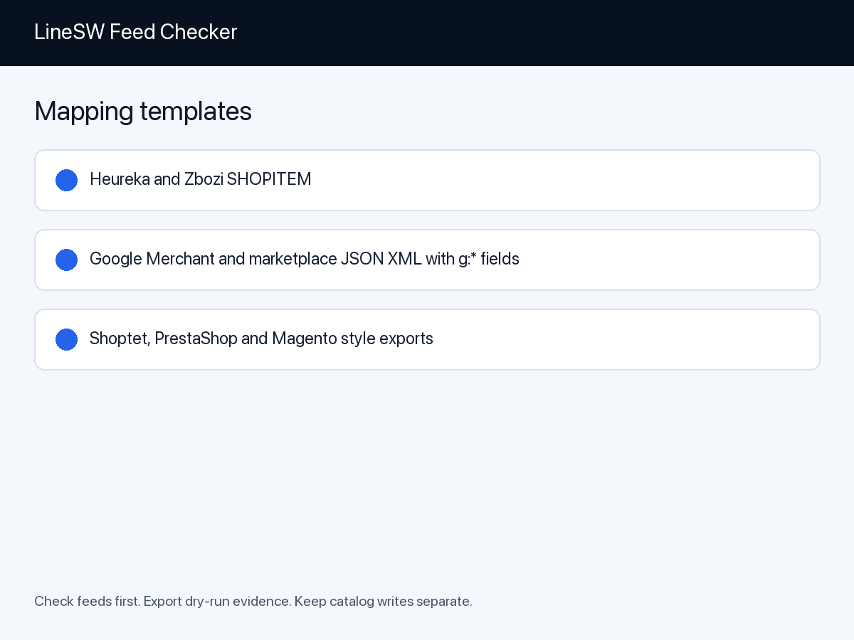 Mapping templates for common supplier export formats.
