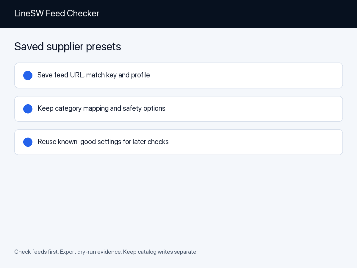 Saved supplier presets.