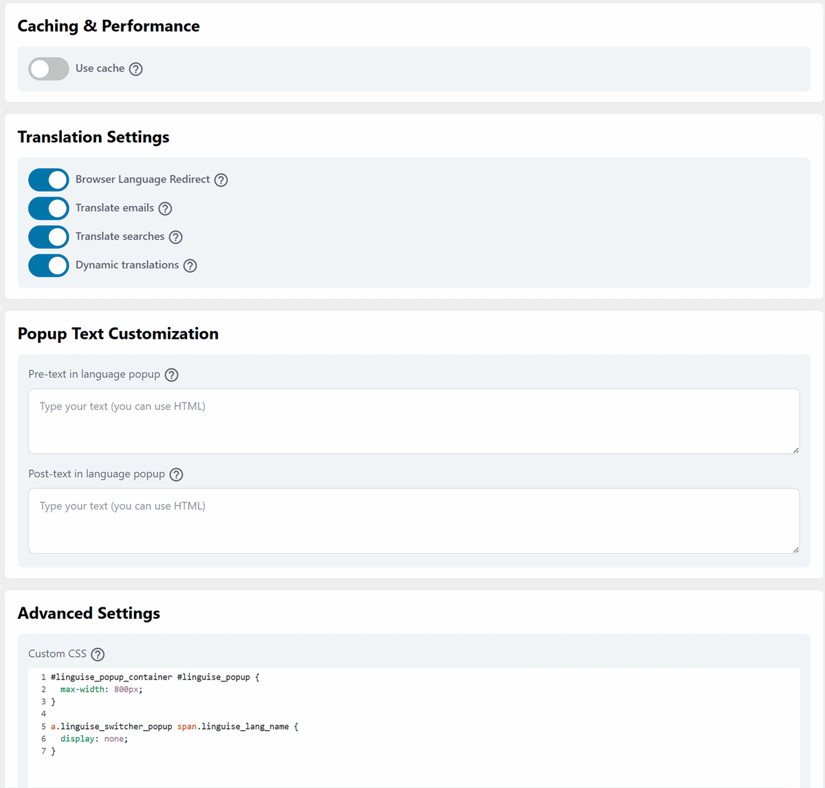Advanced WordPress plugin settings: language redirect, email translation...