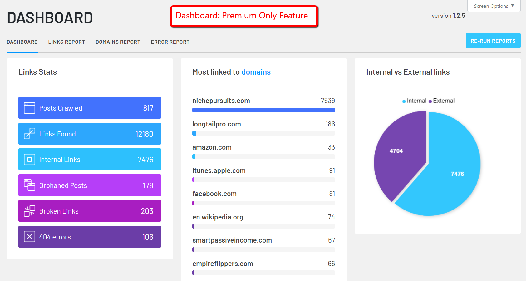 [Premium] The Dashboard gives you indepth reports on all of your site's links.