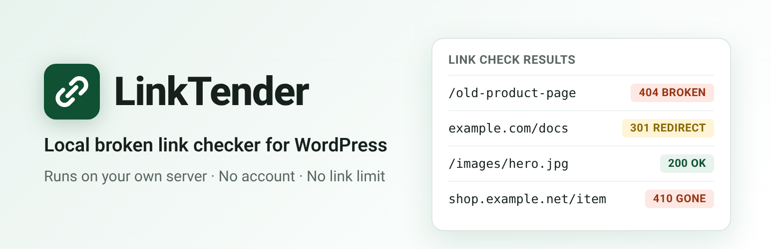 WordPress 外掛 LinkTender – Broken Link Checker, Local & Lightweight 的封面圖片