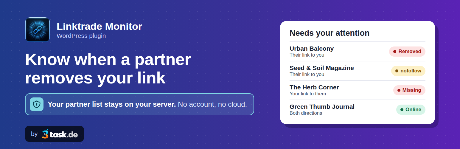 WordPress 外掛 Linktrade Monitor: Backlink Tracker for Link Exchanges 的封面圖片