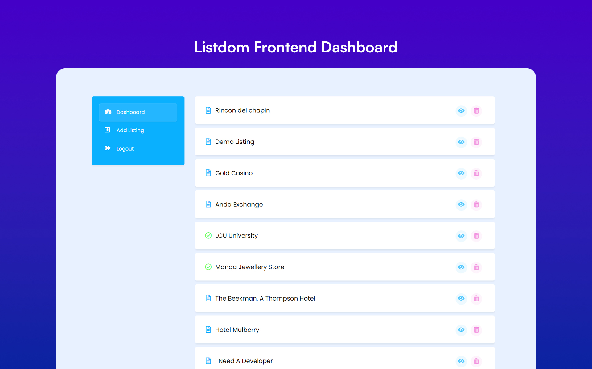 Listdom Frontend dashboard