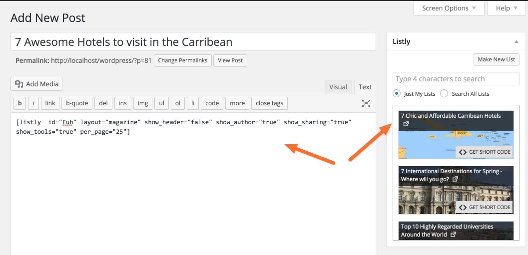 Your lists and other Listly lists readily available for embedding in your posts