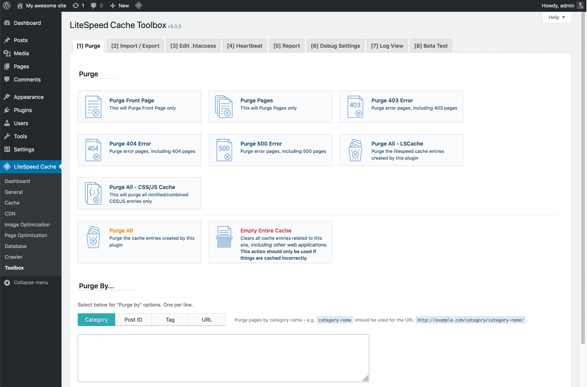 Configurações do administrador - Caixa de ferramentas