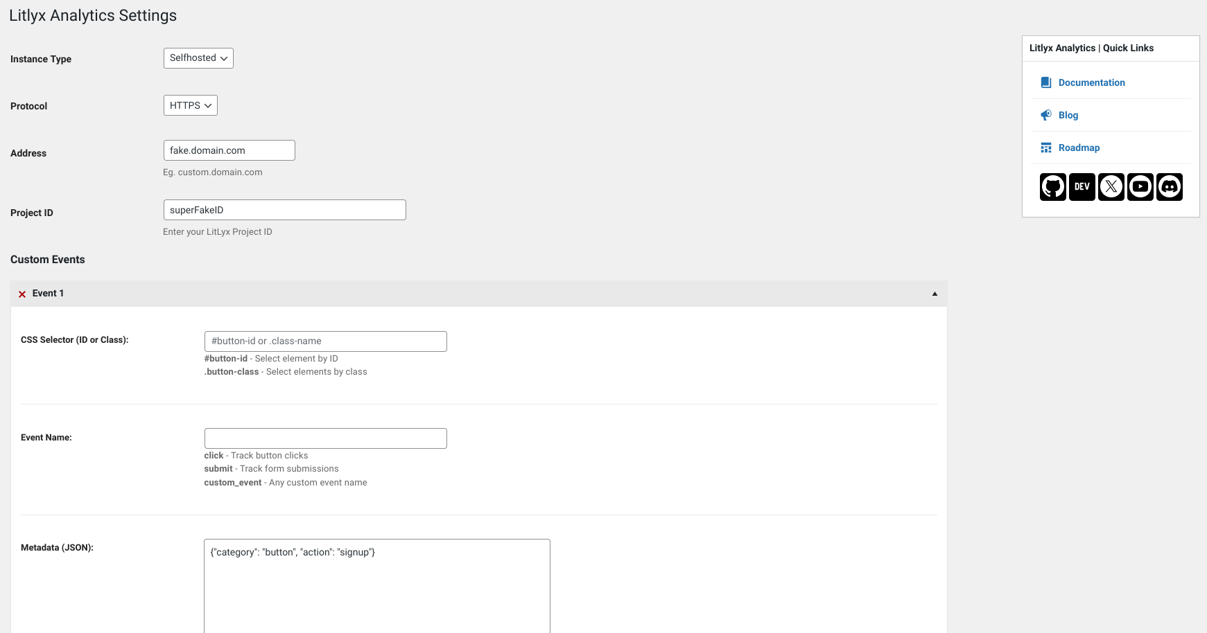 Plugin settings page in the WordPress dashboard.