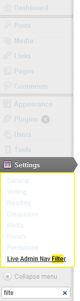 Example results on expanded menu item.