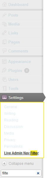 Live Admin Navigation Filter
