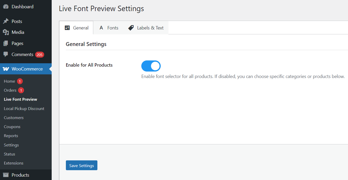General plugin settings and global configuration.