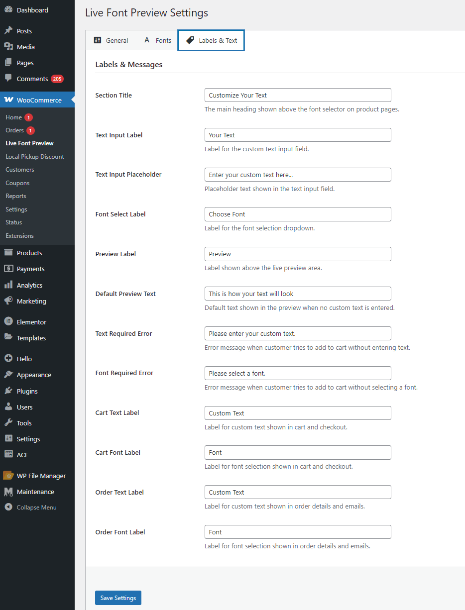 Managing available Google Fonts for the preview.