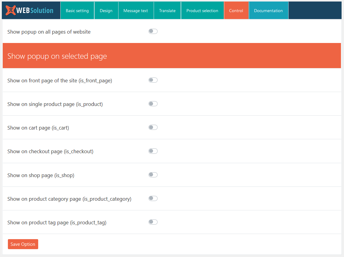control the pages where to show the Live sales notification