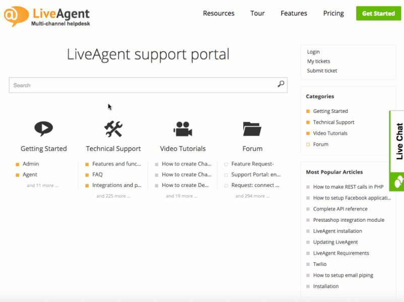 Example of a Knowledge Base generated by LiveAgent
