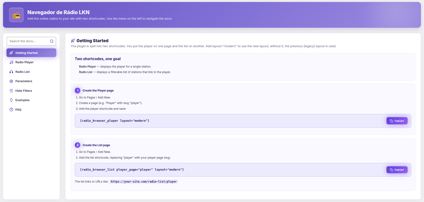 Plugin settings screen