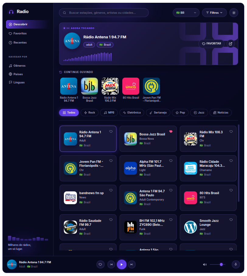 Radio list with the new layout (dark mode)