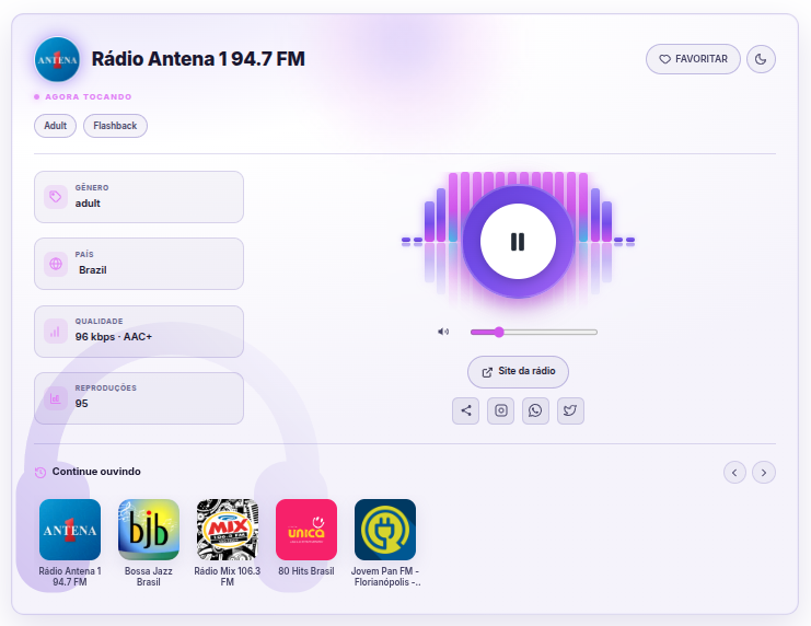 Modern radio player (light mode)