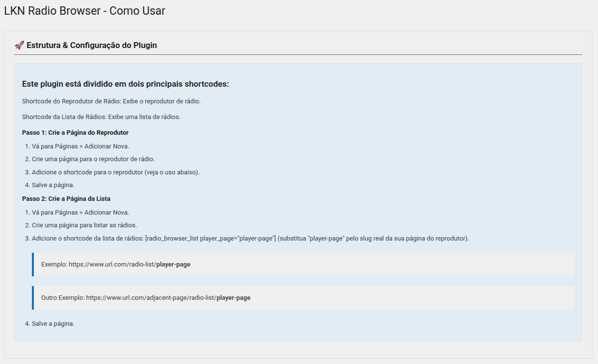 Admin configuration panel for managing plugin settings
