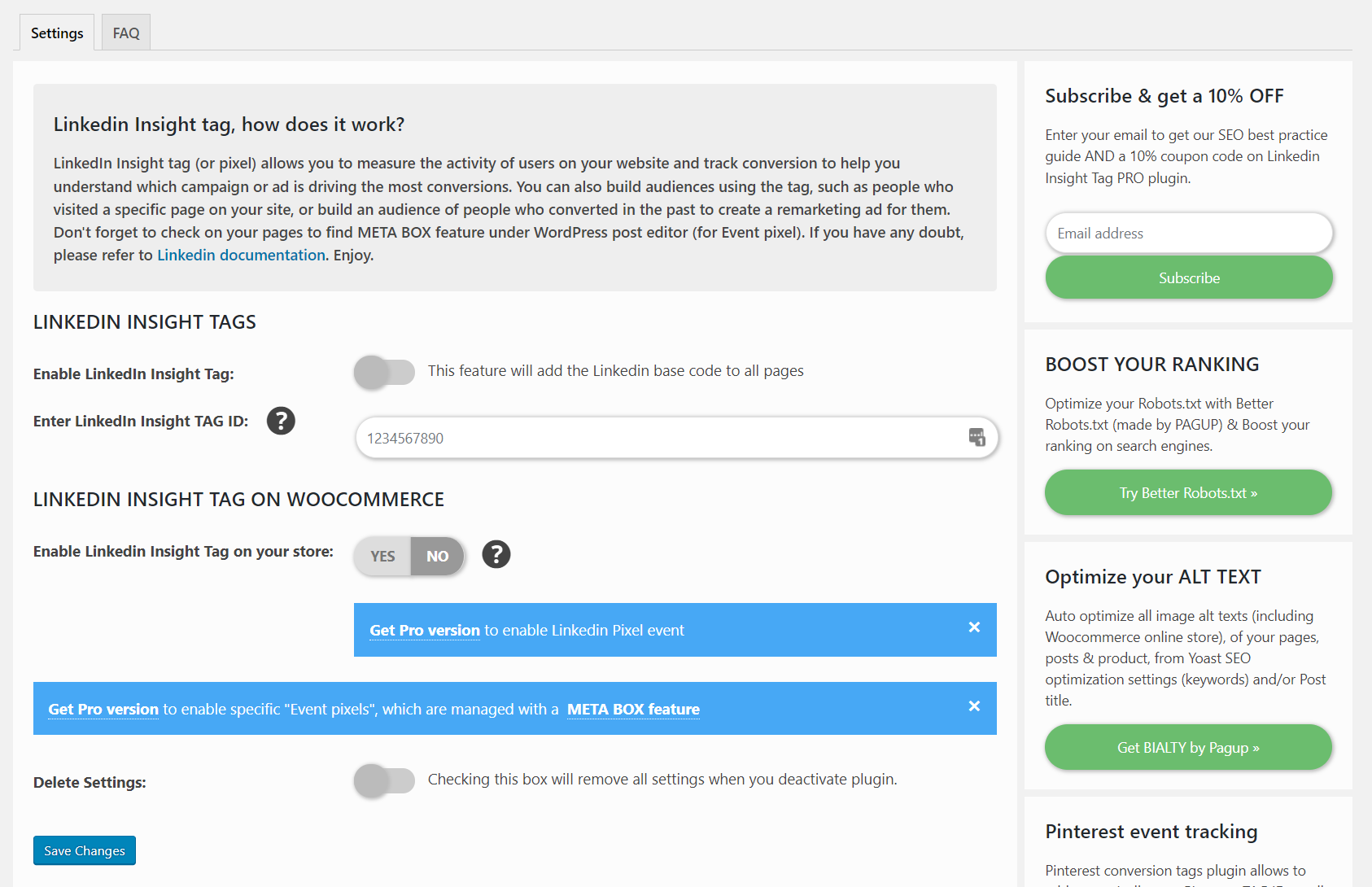 Lktags - Linkedin Insight Tags Settings Page