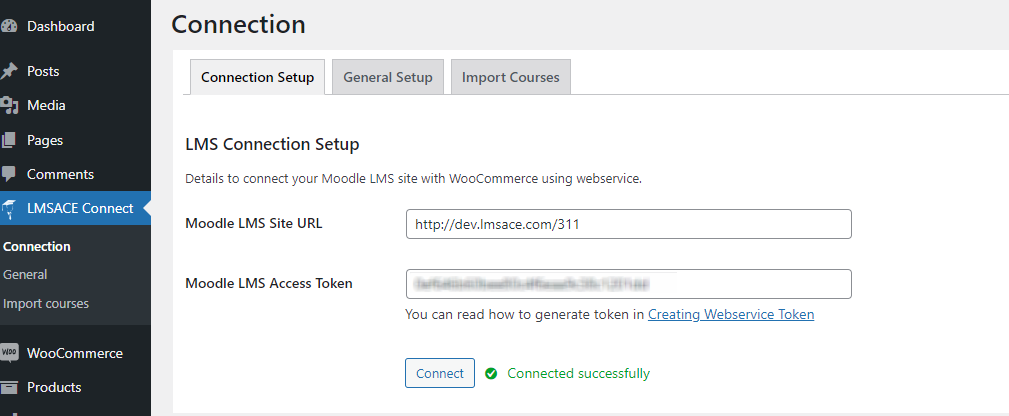 Moodle™ connection setup