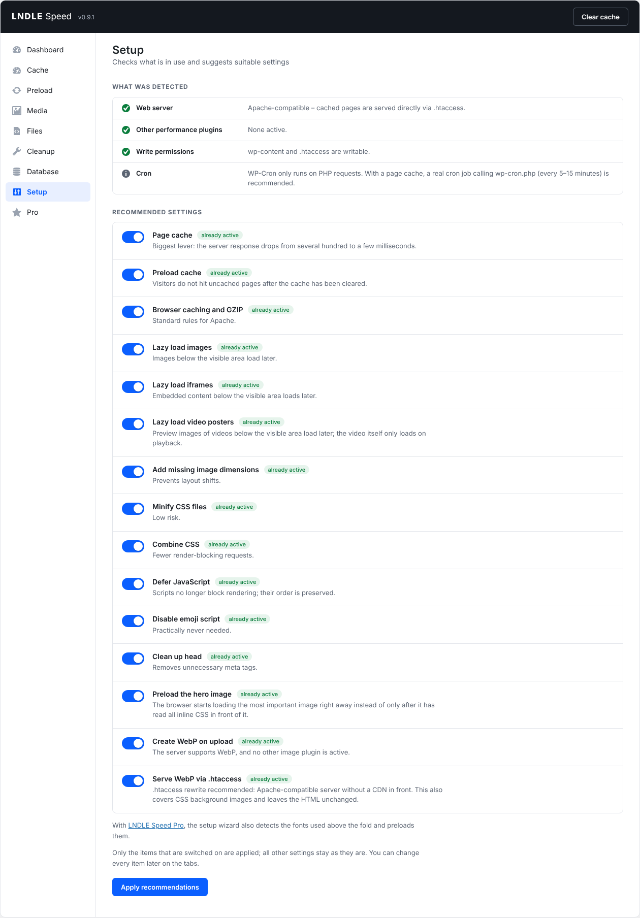 Setup wizard
