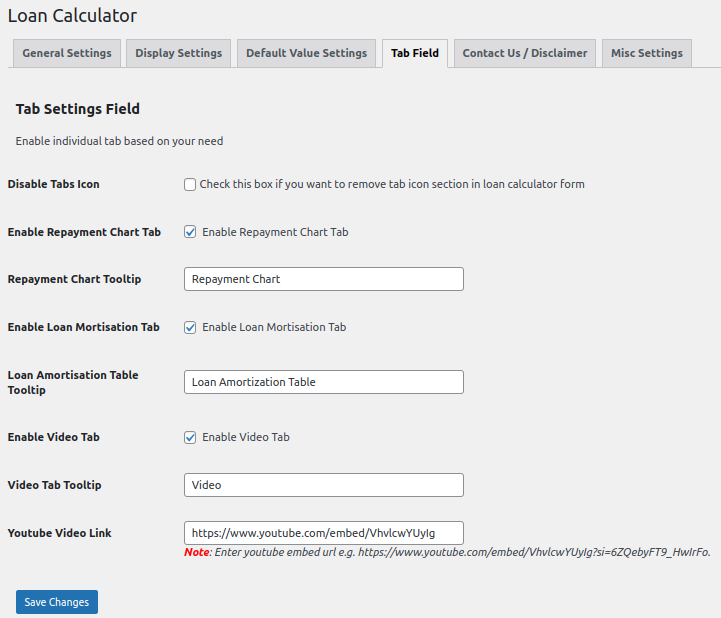 Tab Field Settings
