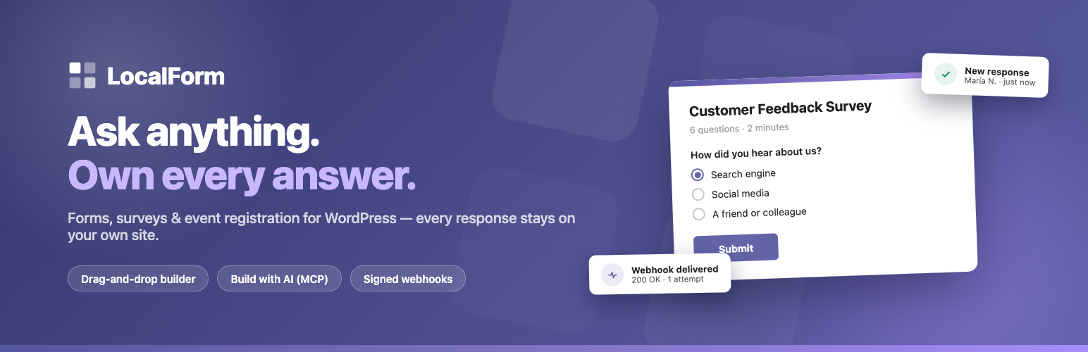 WordPress 外掛 LocalForm – Form Builder for Contact Forms, Surveys & Event Registration 的封面圖片